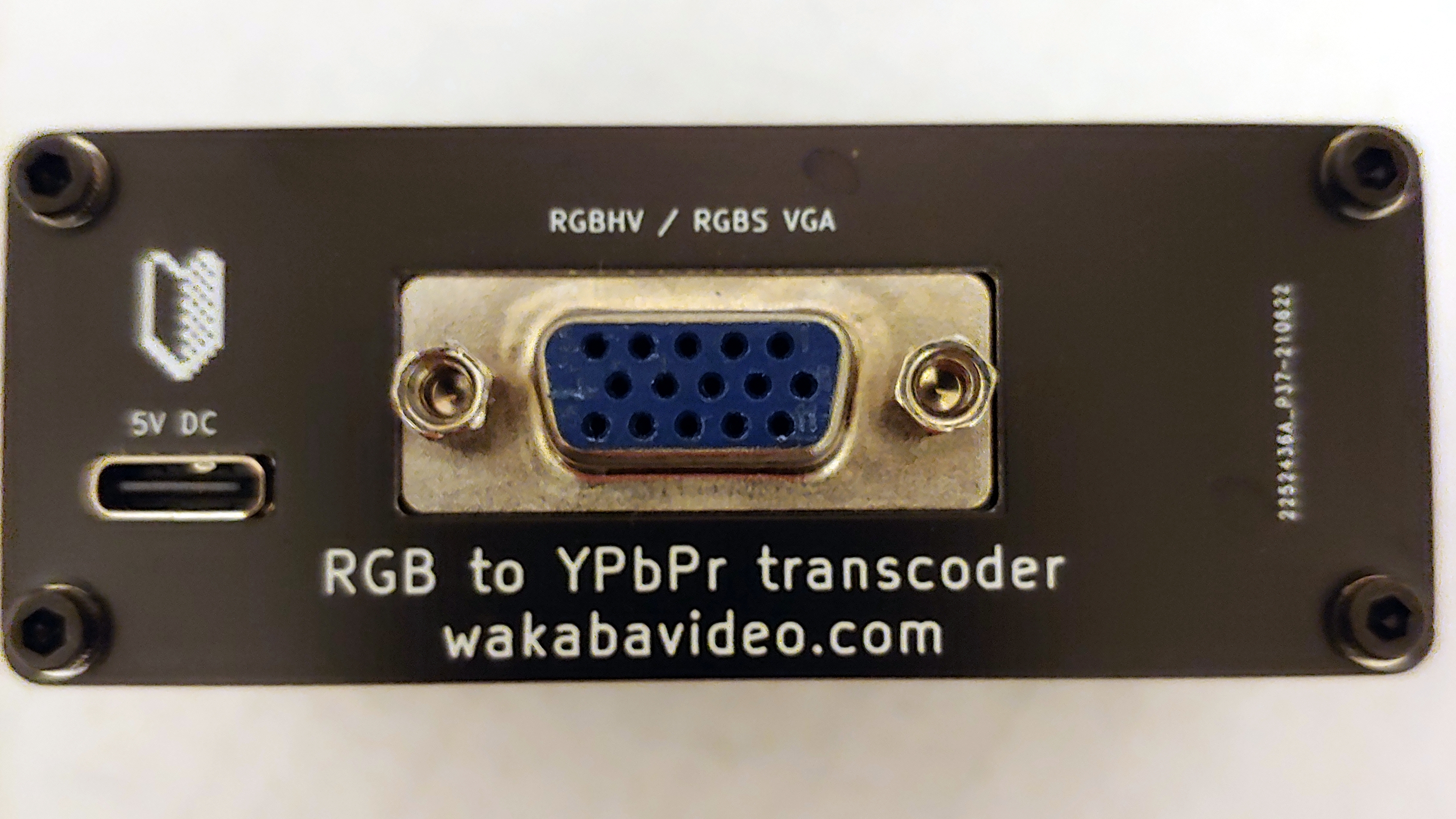Front with USB (type c) 5v input and rgbhv or rgbs through VGA.